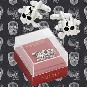 Perry Ellis Portfolio Men's Skull Design Silvery Tone Brass Cuff Links